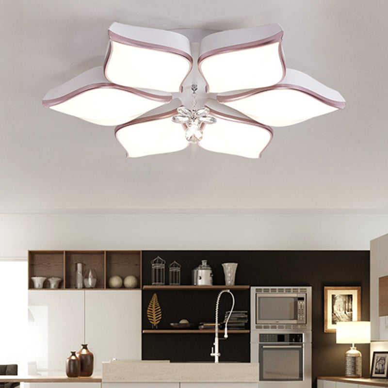 Contemporary Flower Ceiling Mounted Fixture Acrylic 4/5/6 Heads White Flush Ceiling Light with Crystal Drop for Living Room in Warm Clearhalo 'Ceiling Lights' 'Close To Ceiling Lights' 'Close to ceiling' 'Flush mount' Lighting' 149962