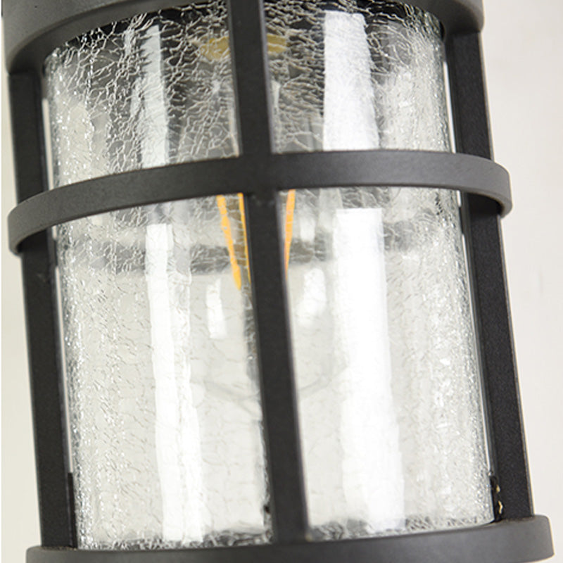 Cylinder Outdoor Wall Light Fixture Vintage Crackle Glass 1 Light Black Sconce Lamp, 6"/8" Wide Clearhalo 'Art deco wall lights' 'Cast Iron' 'Glass' 'Industrial wall lights' 'Industrial' 'Middle century wall lights' 'Modern' 'Rustic wall lights' 'Tiffany' 'Traditional wall lights' 'Wall Lamps & Sconces' 'Wall Lights' Lighting' 150000