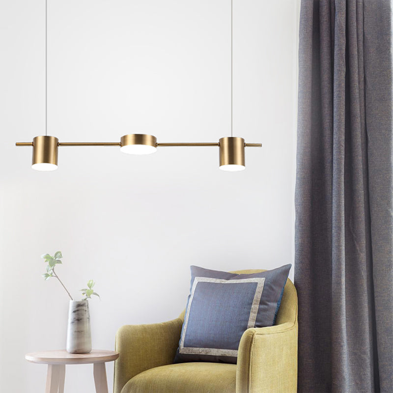 Drum Aluminum Island Pendant Modern Simple 3/5-Head Black/Gold Ceiling Light Fixture in Warm/White Light 3 Gold Clearhalo 'Ceiling Lights' 'Island Lights' Lighting' 150054