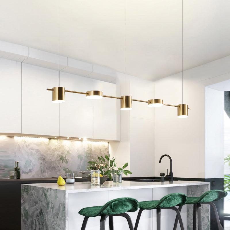 Drum Aluminum Island Pendant Modern Simple 3/5-Head Black/Gold Ceiling Light Fixture in Warm/White Light Clearhalo 'Ceiling Lights' 'Island Lights' Lighting' 150058