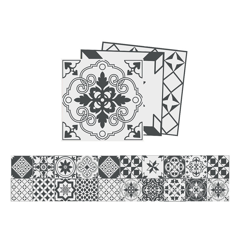 Bohemia Flower Tile Wallpaper Panel Black-White Self Adhesive Wall Art for Kitchen Clearhalo 'Wall Decor' 'Wallpaper' 1500933