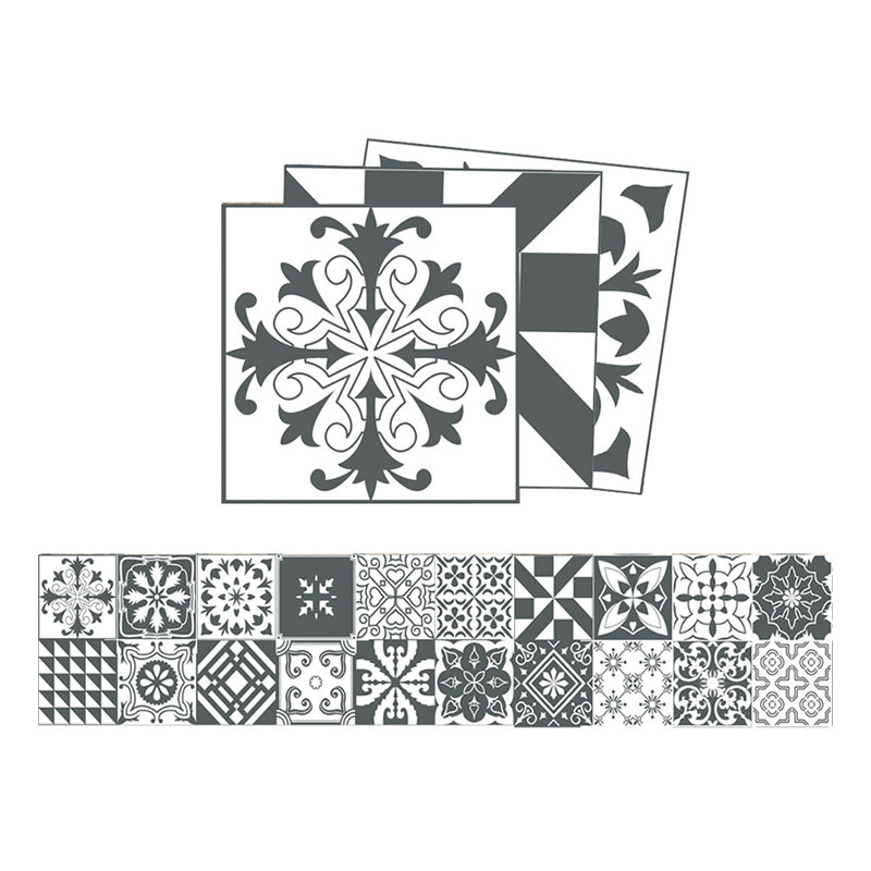 Bohemia Flower Tile Wallpaper Panel Black-White Self Adhesive Wall Art for Kitchen Clearhalo 'Wall Decor' 'Wallpaper' 1500938