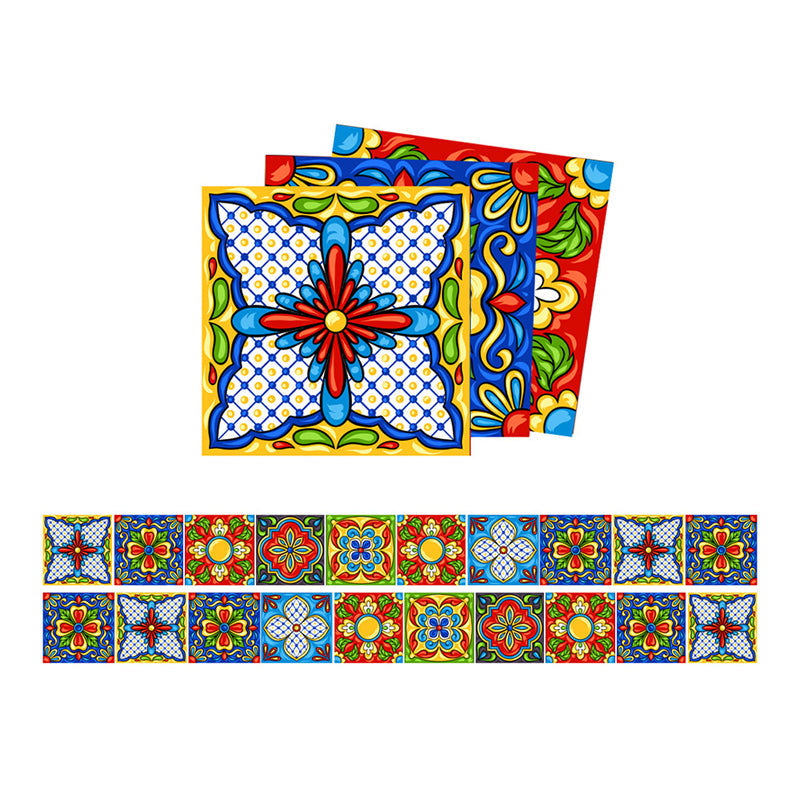 Exotic Tribal Pattern Stick Wallpaper Panel for Kitchen, Red-Yellow-Blue, 8' x 8" Clearhalo 'Wall Decor' 'Wallpaper' 1500968