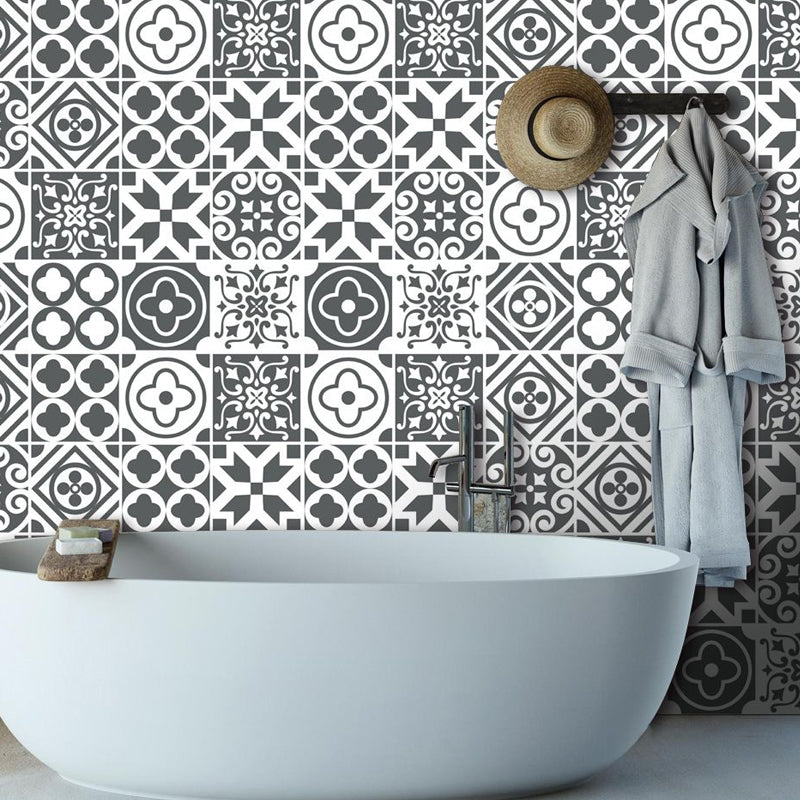 Adhesive Black-White Bohemia Wallpaper Panel 8.6-sq ft Moroccan Tile Wall Art for Home Clearhalo 'Wall Decor' 'Wallpaper' 1501001