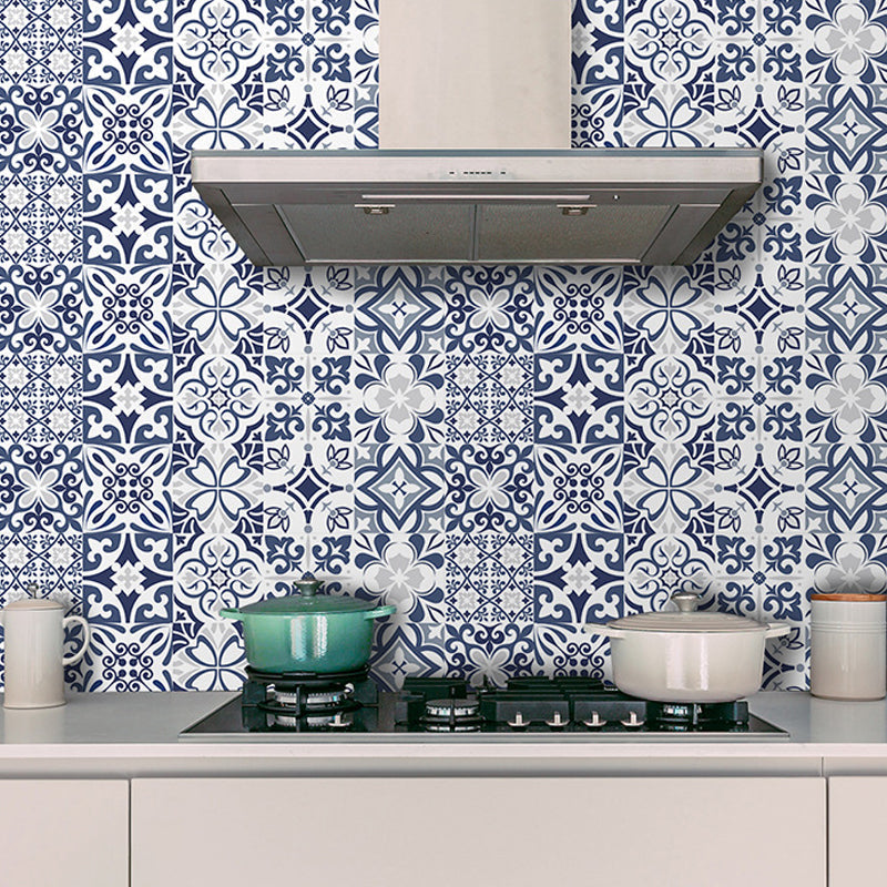Bohemia Floral-Print Adhesive Wallpaper Blue Symmetric Pattern Wall Art for Living Room Clearhalo 'Wall Decor' 'Wallpaper' 1501034
