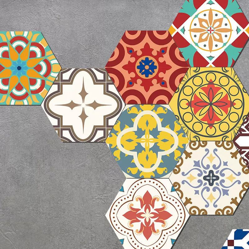 Flower Pattern Wallpaper Panels Red-Yellow-Blue Bohemian Stick On Wall Decor for Balcony Red-Yellow-Blue B Clearhalo 'Wall Decor' 'Wallpaper' 1501038