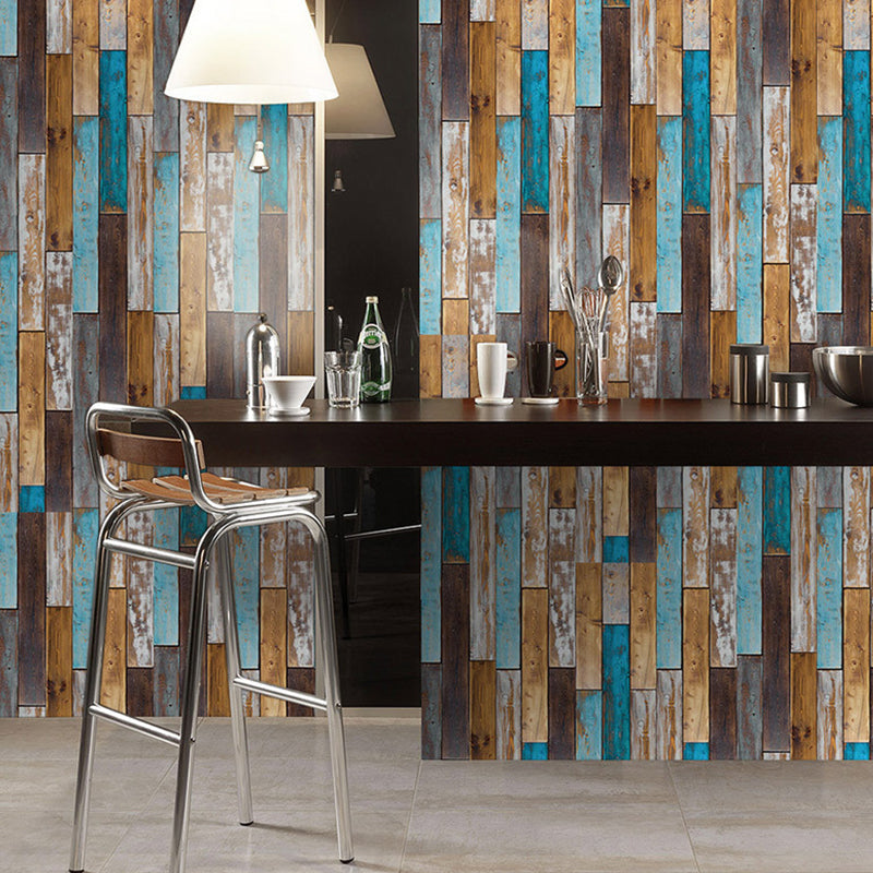 Distressed Wood Board Wallpaper Rustic Smooth Wall Art in Blue-Brown, Peel and Stick Clearhalo 'Country wall decor' 'Rustic' 'Wallpaper' Wall Decor' 1501181