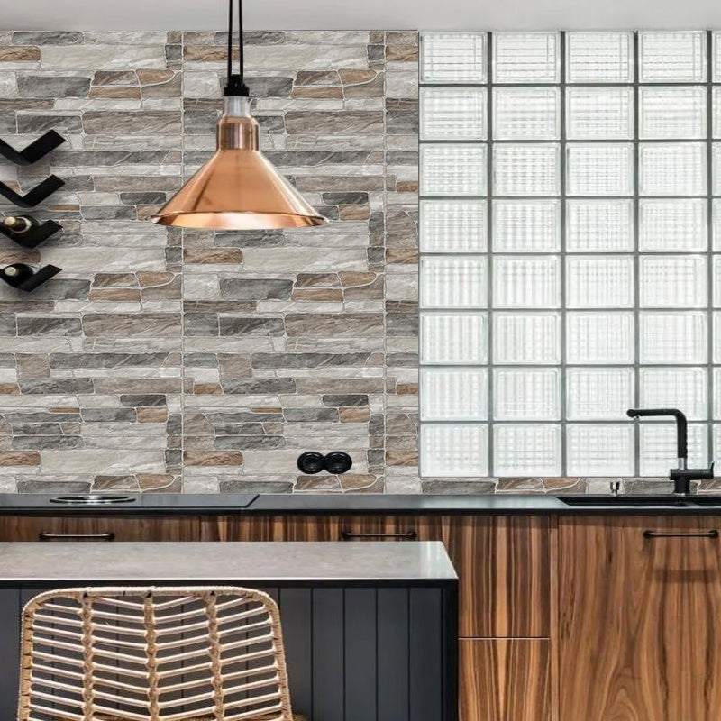 Grey Stone Wallpaper Panels Adhesive Rural Restaurant Wall Covering, 8' L x 8" W Clearhalo 'Country wall decor' 'Rustic' 'Wallpaper' Wall Decor' 1501200