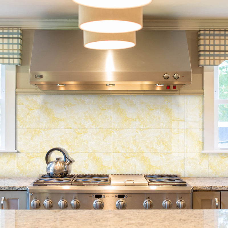 PVC Peel Wallpaper Panel Contemporary Marble Look Wall Covering for Kitchen (4 Pcs) Yellow Clearhalo 'Industrial wall decor' 'Industrial' 'Wallpaper' Wall Decor' 1501283