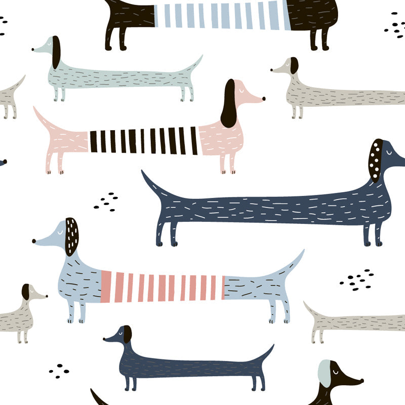 Pink-Blue Dog Mural Wallpaper Animal Pattern Kids Stain Resistant Wall Covering for Home Clearhalo 'Wall Decor' 'Wall Mural' 1501404