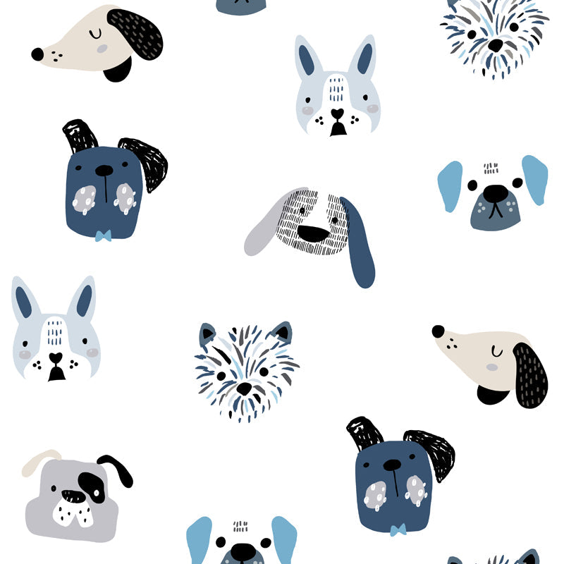 Cartoon Dog Head Wall Mural in Blue on White Waterproofing Wall Decor for Nursery Clearhalo 'Wall Decor' 'Wall Mural' 1501424