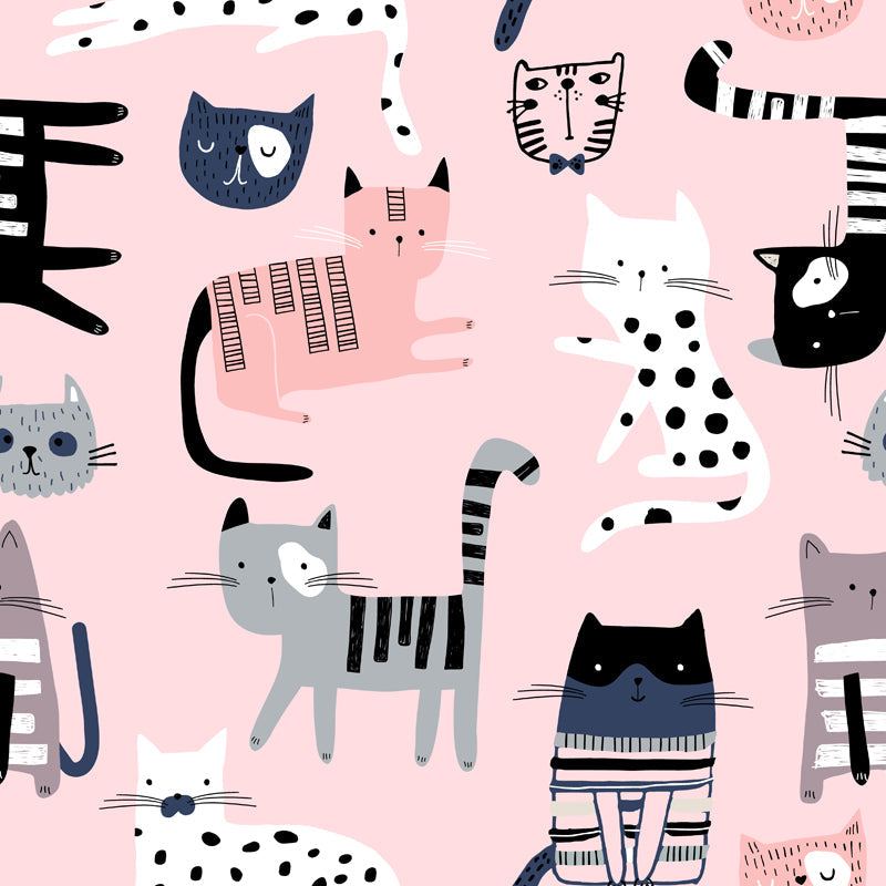 Childrens Art Pet Cat Mural Decal Pink Moisture Resistant Wall Covering for Baby Room Clearhalo 'Wall Decor' 'Wall Mural' 1501429