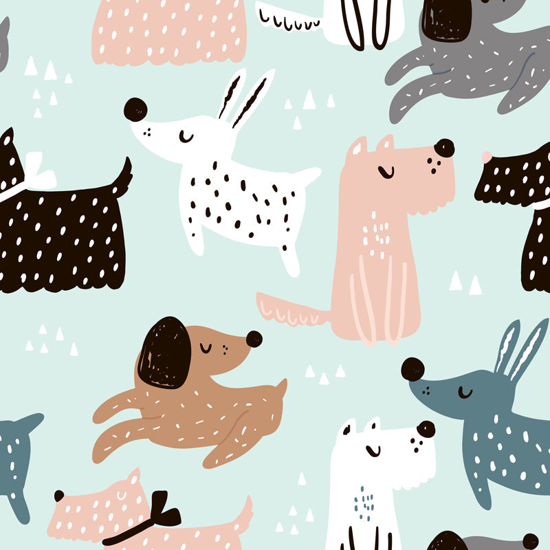 Illustration Puppy Mural Wallpaper for Childrens Bedroom, Light Green, Made to Measure Clearhalo 'Wall Decor' 'Wall Mural' 1501434