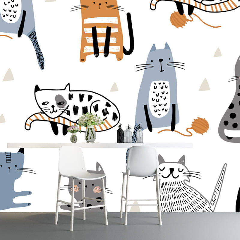 Kids Style Cat Wall Mural Decal Non-Woven Cloth Washable White Wall Art for Bedroom Clearhalo 'Wall Decor' 'Wall Mural' 1501438