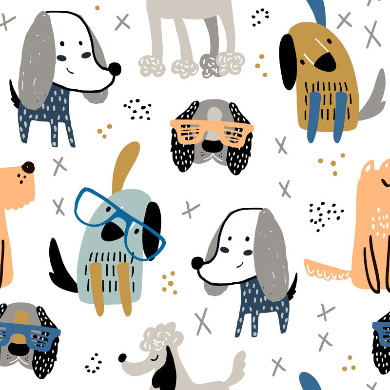 Dog with Music Note Mural White-Grey Wall Decoration for Kindergarten, Custom Size Clearhalo 'Wall Decor' 'Wall Mural' 1501444