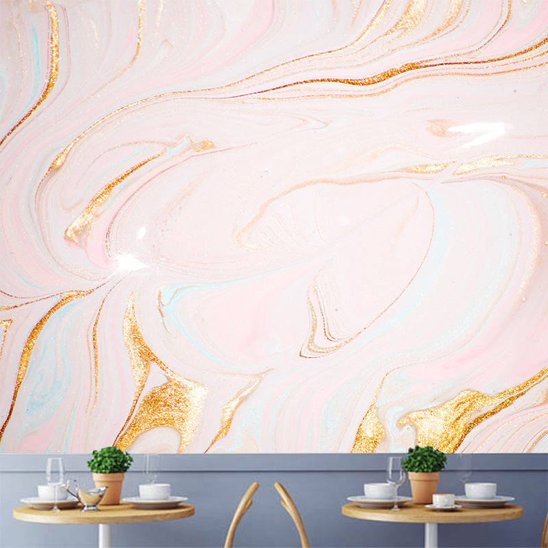 Illustration Water Flow Look Mural Full Size Wall Decoration for Bedroom, Custom Print, Pink Clearhalo 'Wall Decor' 'Wall Mural' 1501521