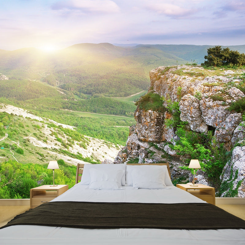 Large Mountain Peak Landscape Mural Blue-Green Non-Woven Wall Art, Washable, Custom Print Clearhalo 'Wall Decor' 'Wall Mural' 1501560
