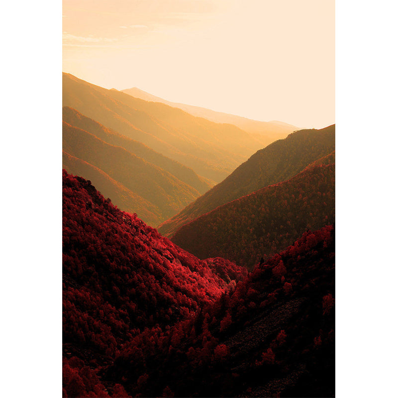 Rose Red Modern Mural Wallpaper Full Size Sunrise Mountain Scenery Wall Covering for Home Clearhalo 'Wall Decor' 'Wall Mural' 1501567