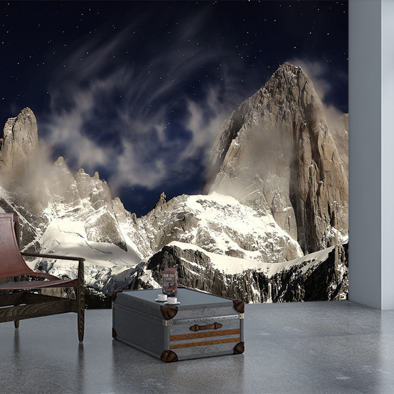 Modern Snowy Mountain Mural Decal for Living Room Customized Wall Covering in Brown Brown Clearhalo 'Wall Decor' 'Wall Mural' 1501574