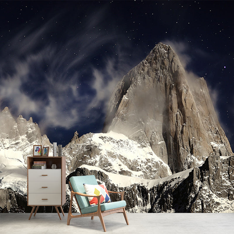 Modern Snowy Mountain Mural Decal for Living Room Customized Wall Covering in Brown Clearhalo 'Wall Decor' 'Wall Mural' 1501575