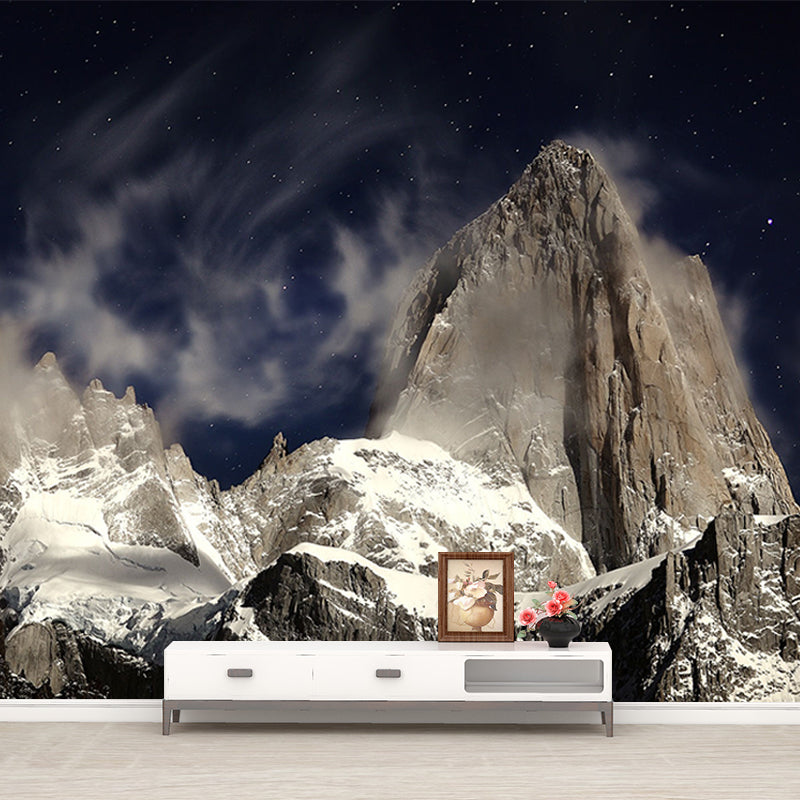 Modern Snowy Mountain Mural Decal for Living Room Customized Wall Covering in Brown Clearhalo 'Wall Decor' 'Wall Mural' 1501576
