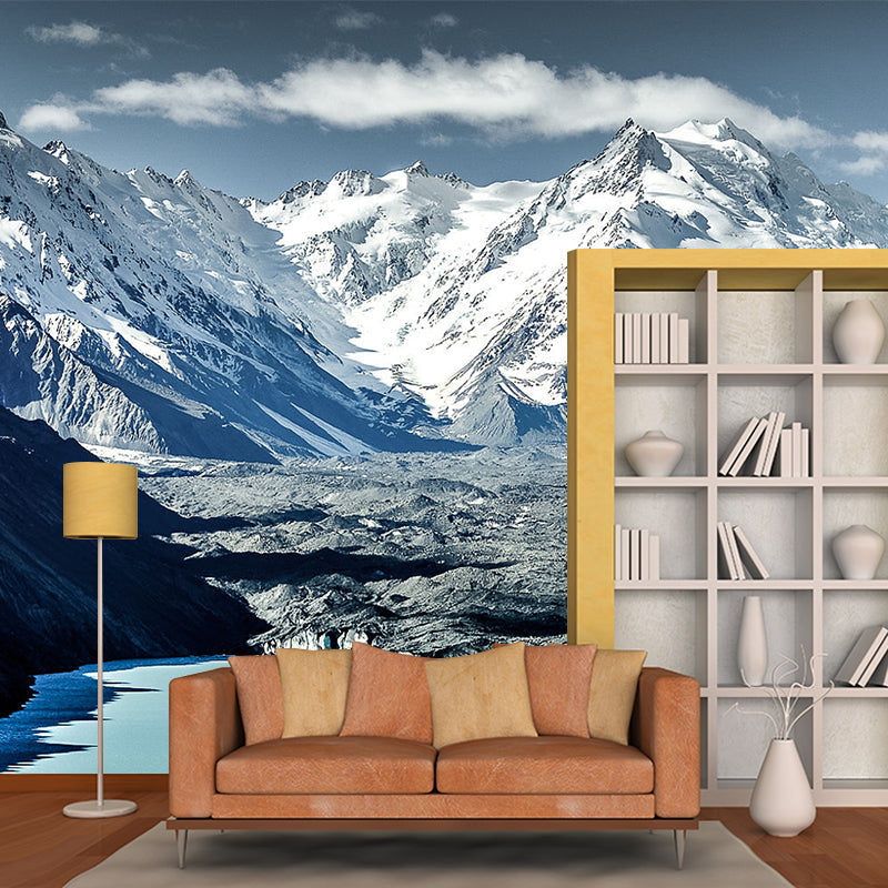 Modern Snow Mountain Scenery Mural Non-Woven Waterproof Grey-White Wall Art for Home Clearhalo 'Wall Decor' 'Wall Mural' 1501630