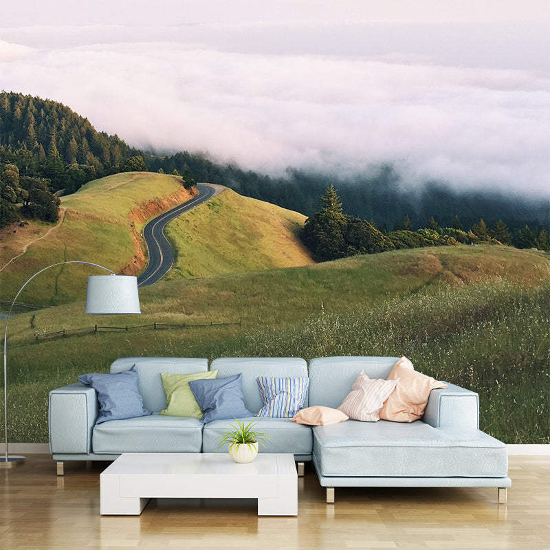 Green-White Modern Mural Decal Large Highway View from Meadow Wall Decor for Bedroom Green-White Clearhalo 'Wall Decor' 'Wall Mural' 1501664