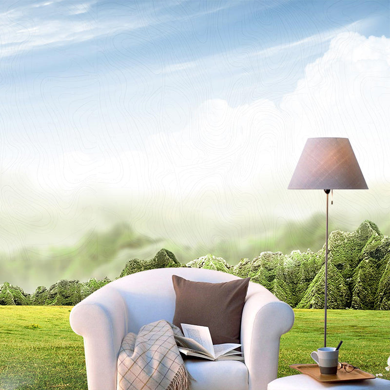 Picturesque Meadow Wall Covering Mural for Bedroom, Green, Customized Size Available Green Clearhalo 'Wall Decor' 'Wall Mural' 1501689