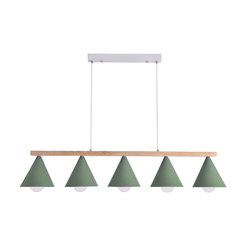 Nordic 3/5-Head Island Pendant with Iron Shade Green Tapered Ceiling Light Fixture Clearhalo 'Ceiling Lights' 'Island Lights' Lighting' 150180