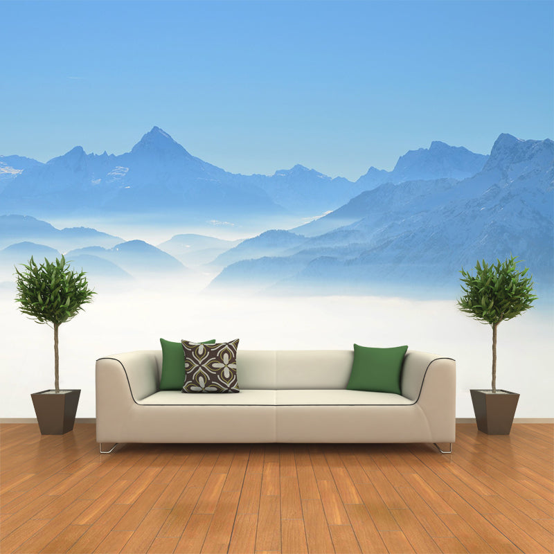 Large Hazy Mountains Mural Wallpaper Blue Non-Woven Cloth Wall Decor, Stain-Proof, Custom Print Blue Clearhalo 'Wall Decor' 'Wall Mural' 1501804