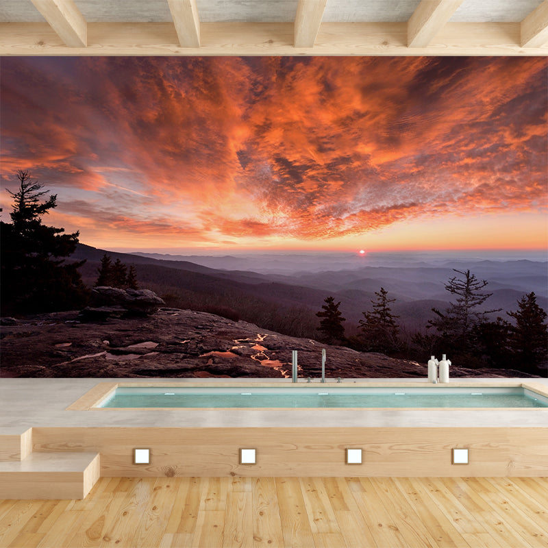 Mountain with Evening Glow Mural Decal Orange Contemporary Wall Art for Living Room Orange Clearhalo 'Wall Decor' 'Wall Mural' 1501819