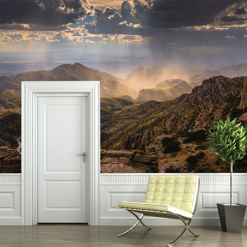 Midday Sunshine and Mountain Mural Brown Modernism Wall Art for Home, Optional Size Brown Clearhalo 'Wall Decor' 'Wall Mural' 1501839
