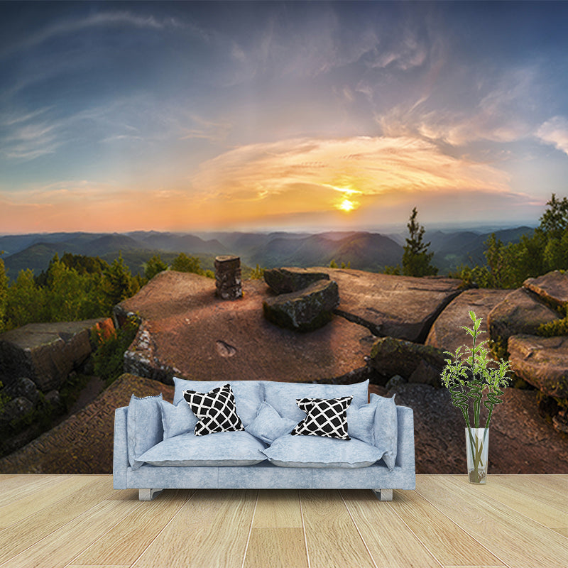 Huge Contemporary Mural Brown Sunset Stone Pavilion at Peak View Wall Decor, Custom Made Brown Clearhalo 'Wall Decor' 'Wall Mural' 1501879