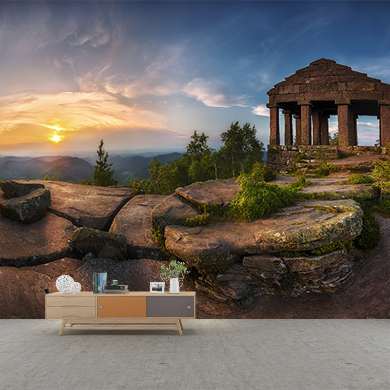 Huge Contemporary Mural Brown Sunset Stone Pavilion at Peak View Wall Decor, Custom Made Clearhalo 'Wall Decor' 'Wall Mural' 1501881