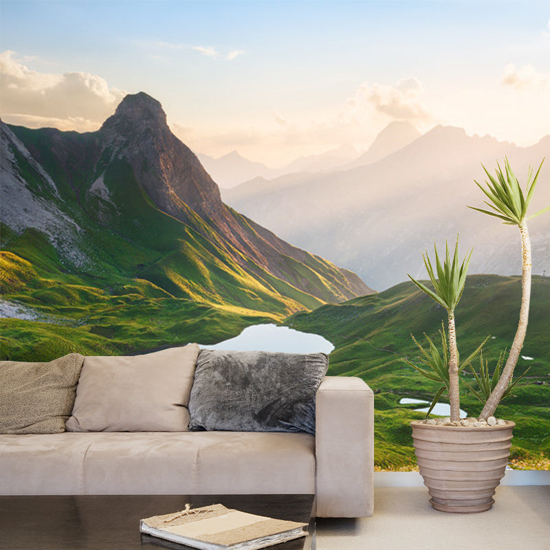 Mountain Puddle Scenery Wall Mural Modern Smooth Wall Covering in Green for Living Room Green Clearhalo 'Wall Decor' 'Wall Mural' 1501904