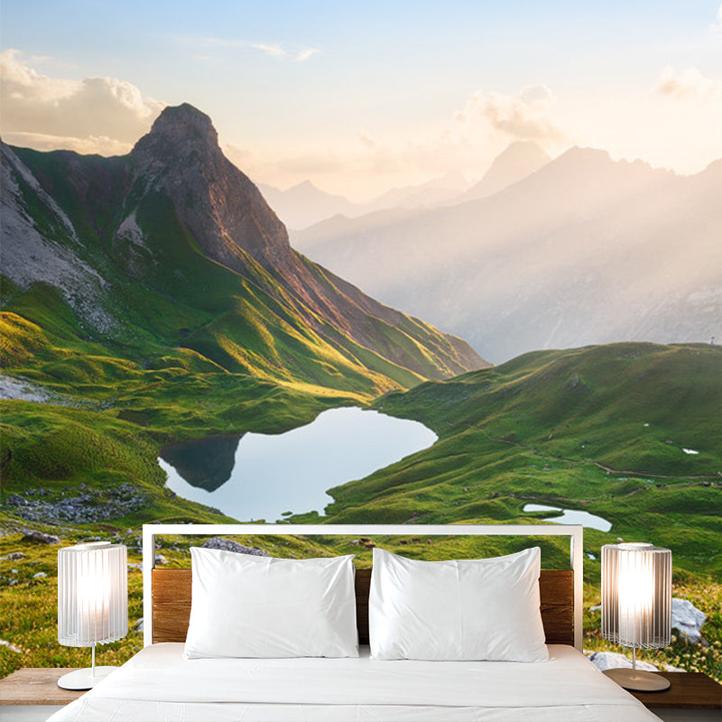 Mountain Puddle Scenery Wall Mural Modern Smooth Wall Covering in Green for Living Room Clearhalo 'Wall Decor' 'Wall Mural' 1501906