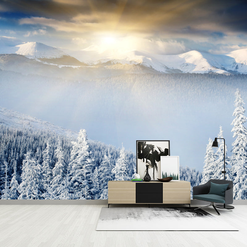 Morning Snowy Landscape Wall Mural Decal White Contemporary Wall Art for Bedroom Clearhalo 'Wall Decor' 'Wall Mural' 1502116