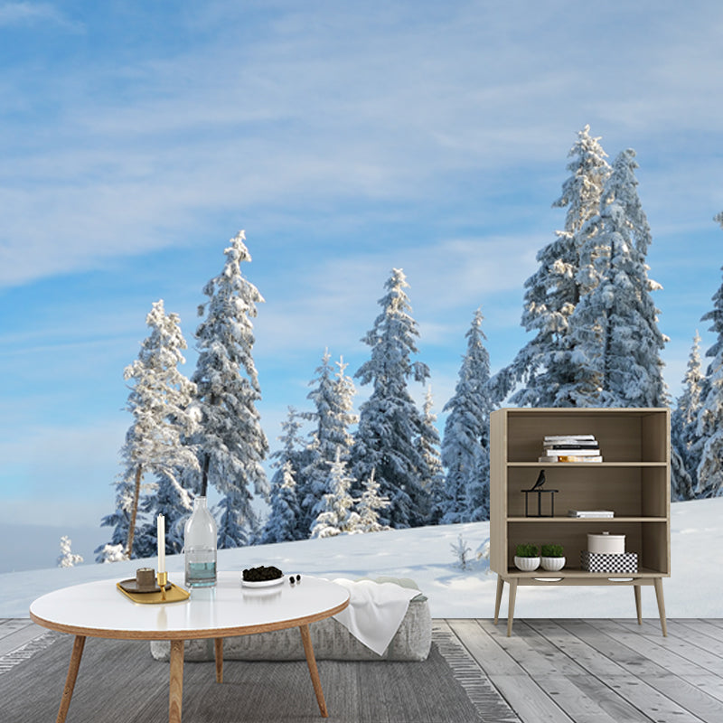 Photography Snowfield Cypress Mural Full-Size Wall Decor Above Bed, Personalized Size Clearhalo 'Wall Decor' 'Wall Mural' 1502185