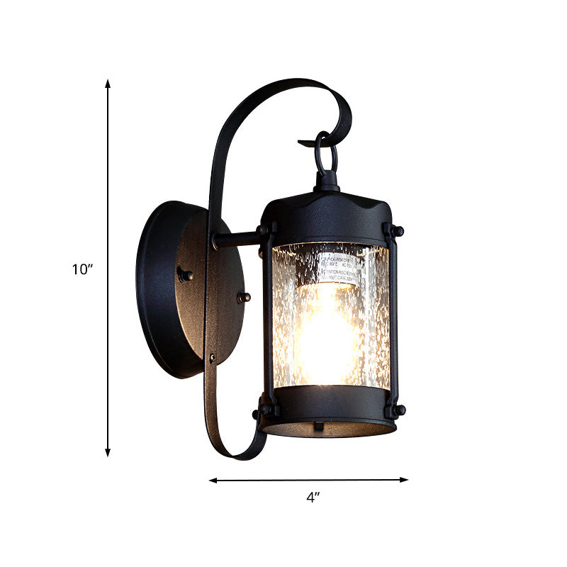 One Bulb Wall Light with Cylinder/Lantern Shade Bubble Glass Industrial Porch Sconce Lighting Fixture in Black Clearhalo 'Art deco wall lights' 'Cast Iron' 'Glass' 'Industrial wall lights' 'Industrial' 'Middle century wall lights' 'Modern' 'Rustic wall lights' 'Tiffany' 'Traditional wall lights' 'Wall Lamps & Sconces' 'Wall Lights' Lighting' 150221