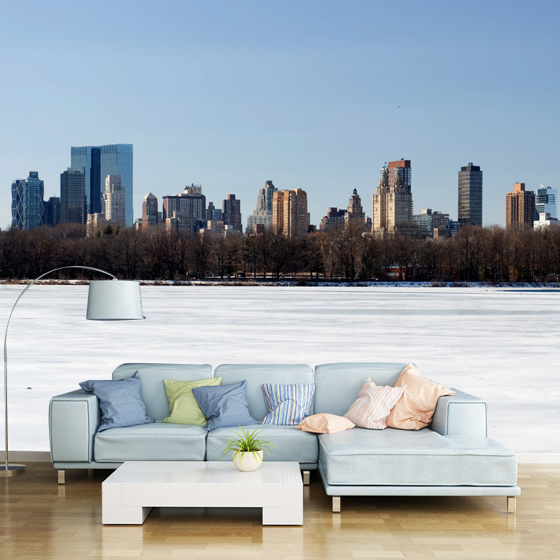 Photo Print Winter Metropolis Mural for Accent Wall, White, Customized Size Available Clearhalo 'Wall Decor' 'Wall Mural' 1502315