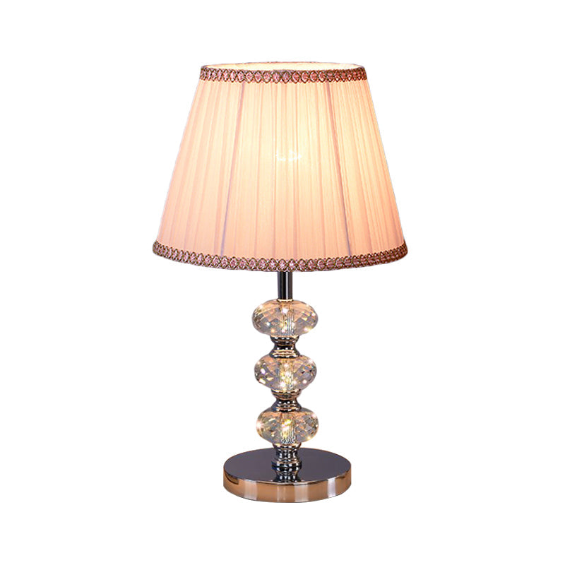 Fabric Cylindrical Shade Study Light Contemporary 1 Head Nightstand Lighting in Silver/Beige/Coffee with Crystal Lamp Post Clearhalo 'Lamps' 'Table Lamps' Lighting' 1502817