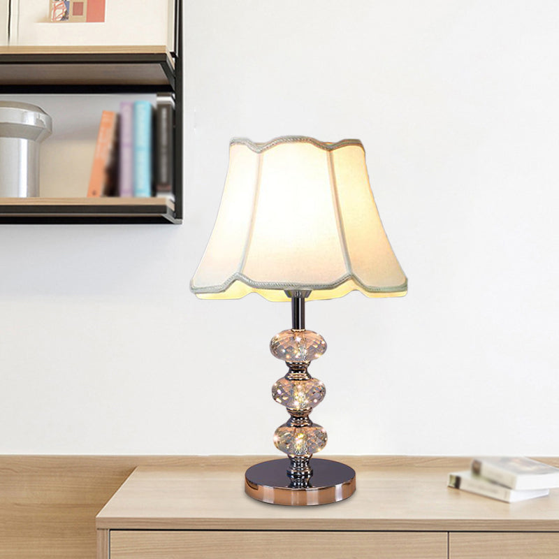 Fabric Cylindrical Shade Study Light Contemporary 1 Head Nightstand Lighting in Silver/Beige/Coffee with Crystal Lamp Post Clearhalo 'Lamps' 'Table Lamps' Lighting' 1502826