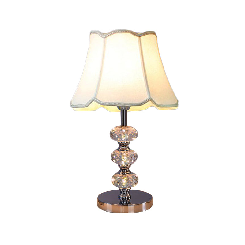 Fabric Cylindrical Shade Study Light Contemporary 1 Head Nightstand Lighting in Silver/Beige/Coffee with Crystal Lamp Post Clearhalo 'Lamps' 'Table Lamps' Lighting' 1502827