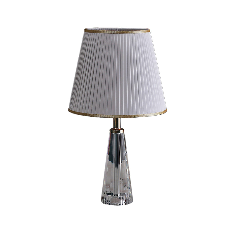 1 Light Conical Desk Lighting Minimalism Clear Crystal Nightstand Lamp in Grey/Pink/Blue with Pleated Shade Clearhalo 'Lamps' 'Table Lamps' Lighting' 1502936