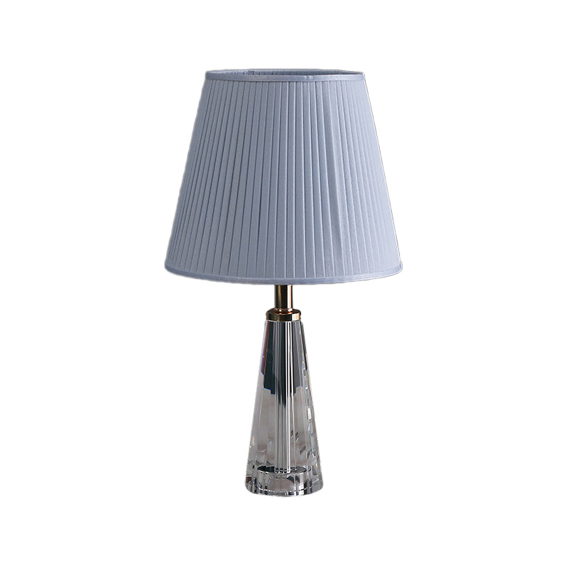 1 Light Conical Desk Lighting Minimalism Clear Crystal Nightstand Lamp in Grey/Pink/Blue with Pleated Shade Clearhalo 'Lamps' 'Table Lamps' Lighting' 1502940
