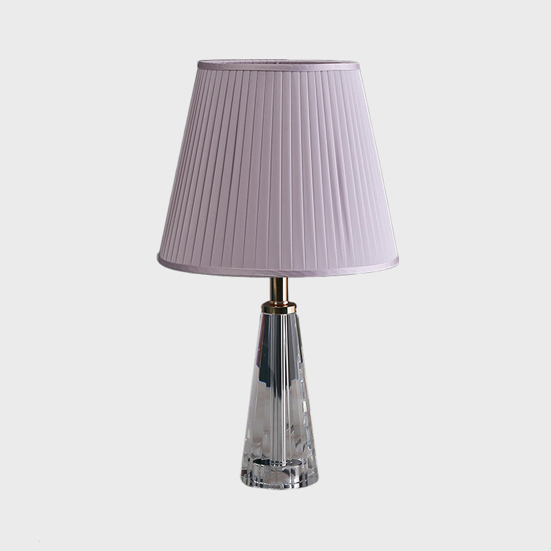 1 Light Conical Desk Lighting Minimalism Clear Crystal Nightstand Lamp in Grey/Pink/Blue with Pleated Shade Clearhalo 'Lamps' 'Table Lamps' Lighting' 1502945