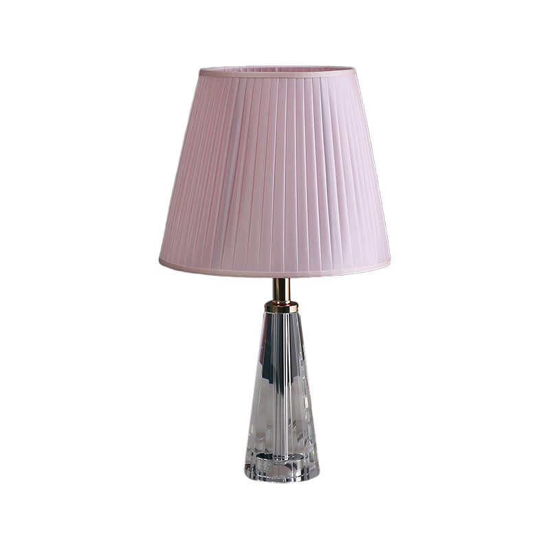 1 Light Conical Desk Lighting Minimalism Clear Crystal Nightstand Lamp in Grey/Pink/Blue with Pleated Shade Clearhalo 'Lamps' 'Table Lamps' Lighting' 1502948