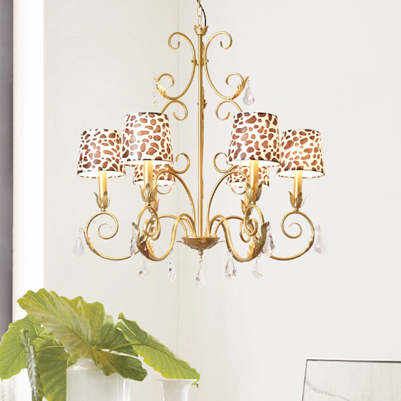Conical with Zebra Print Design Chandelier Classic Fabric Shade 6/8/10 Heads Ceiling Pendant in Gold Clearhalo 'Ceiling Lights' 'Chandeliers' Lighting' options 1502981