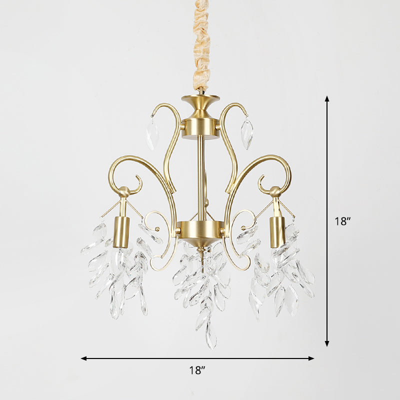 Vintage Teardrop Pendant Light Clear Cut Crystal 3-Head Chandelier Lighting Fixture in Gold Clearhalo 'Ceiling Lights' 'Chandeliers' Lighting' options 1503011