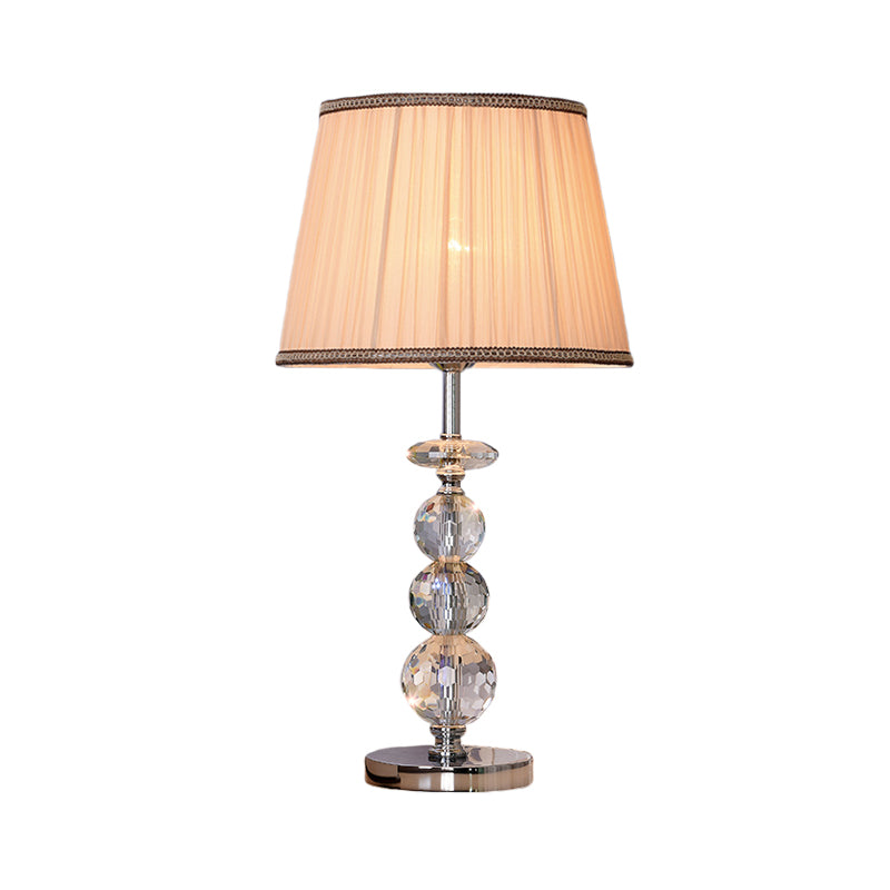 Ball Clear Crystal Reading Lamp Modern 1 Bulb Beige/Coffee Night Table Lighting with Braided Trim Fabric Shade Clearhalo 'Lamps' 'Table Lamps' Lighting' 1503110
